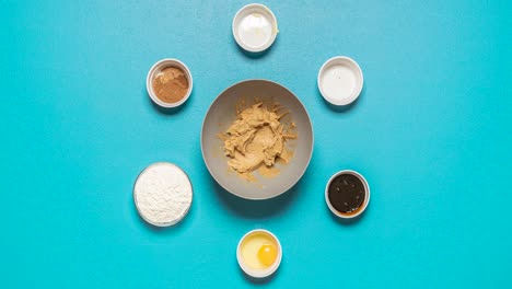 Gingerbread-cookie-dough-making-of,-flat-lay-video-recipe